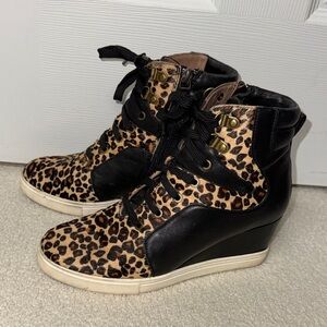 Paolo Black and Leopard Print Wedge Sneakers